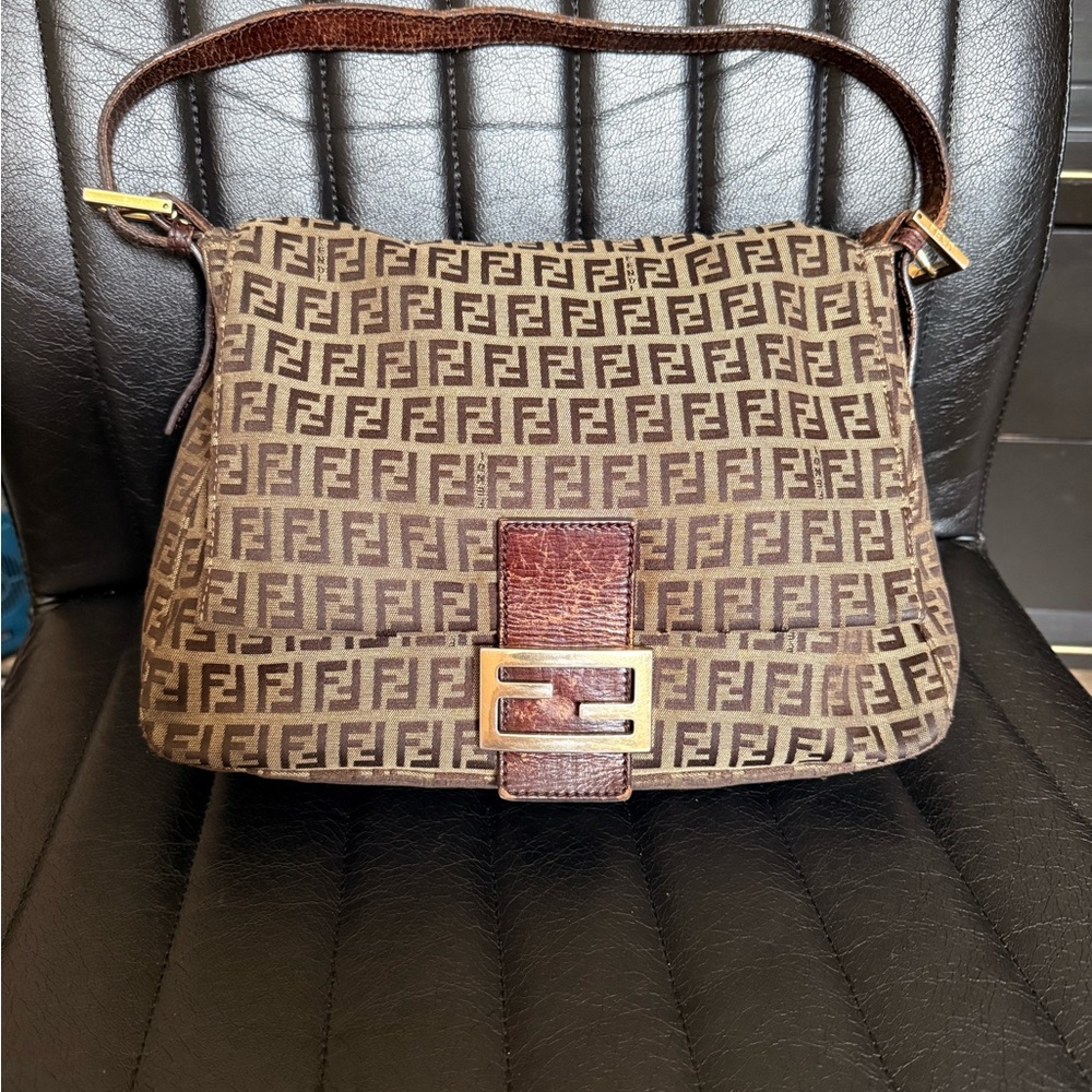 Fendi Brown Monogram Shoulder Bag with Gold Hardware